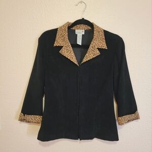 Scarlett Black Tan Hook & Eye Corset Style 3/4 Sleeve Animal Print Blazer Jacket